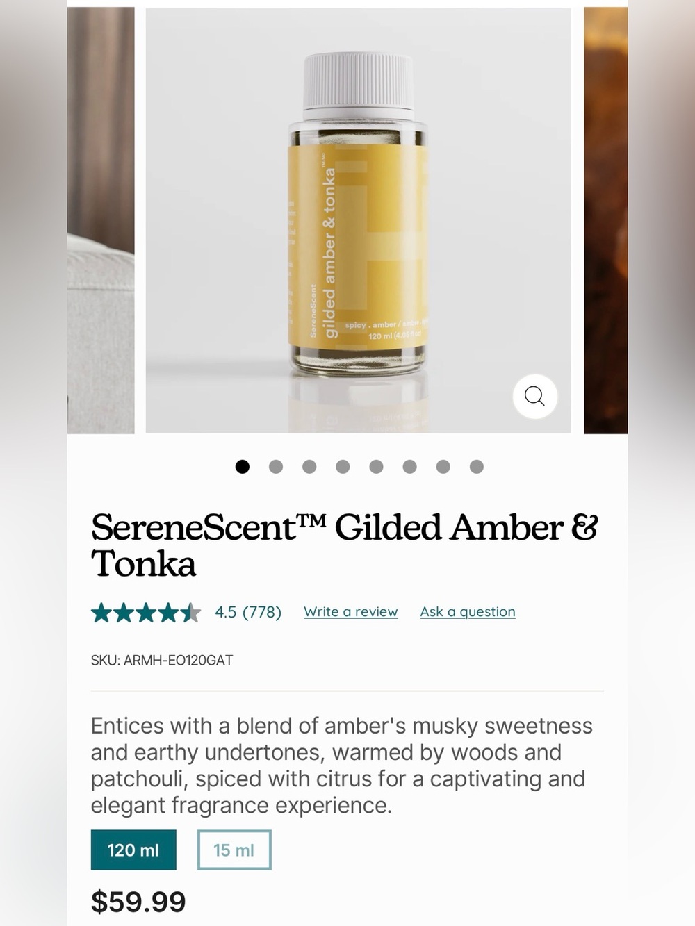 HOMEDICS | SERENESCENT GOLDED AMBER & TONKA DIFFUSER OIL